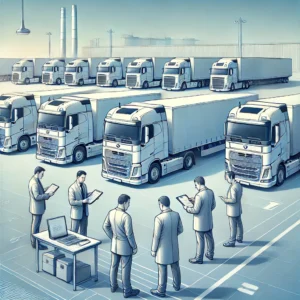 DALL·E 2024-12-25 21.27.32 - A professional and modern illustration showing a clean and organized truck compliance inspection scene. A team of technicians in uniforms are inspecti